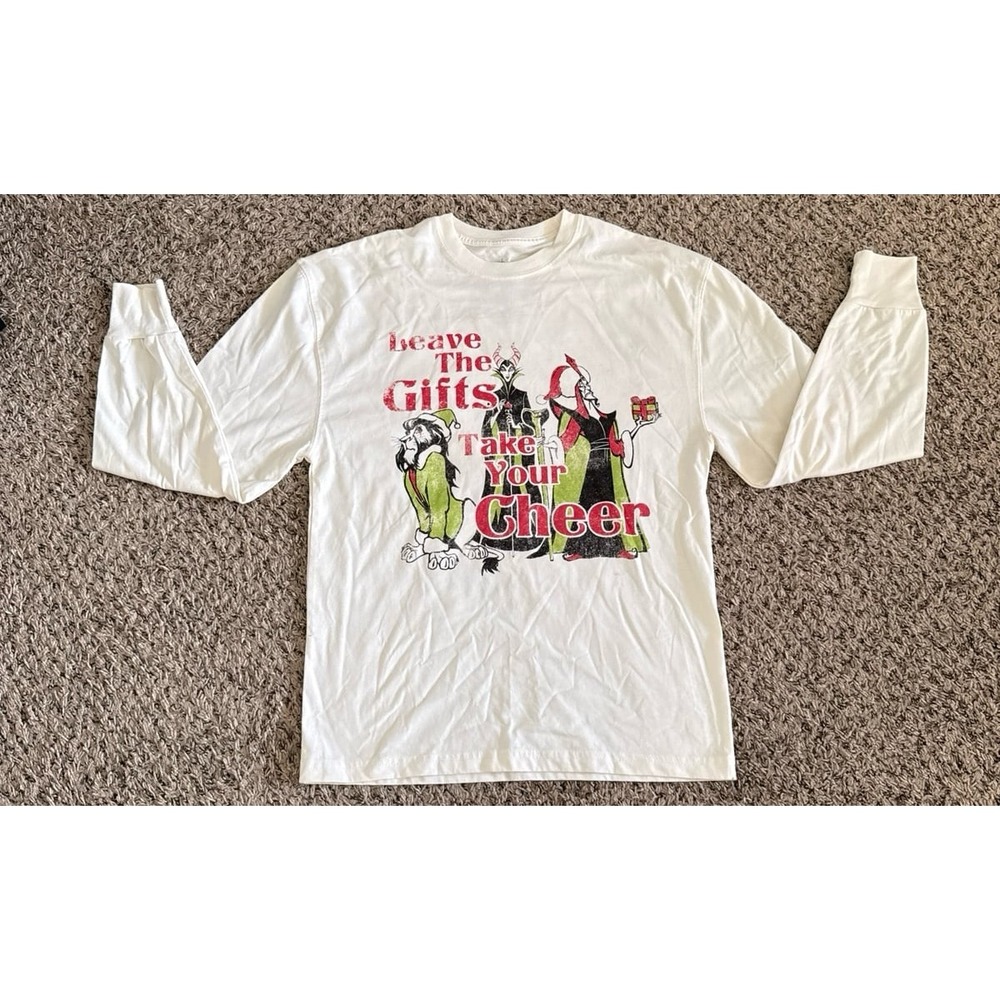 Disney Women's Leave the Gifts Take your Cheer Cream Long Sleeve Tee Size XS